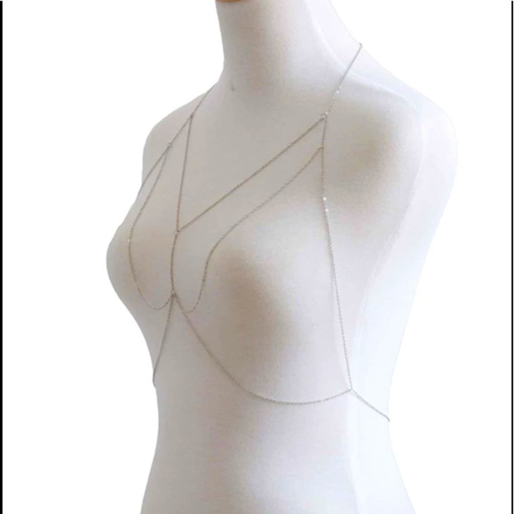 Sexy Silver Multi Layered Upper Chest Jewelry Perfect Amout Of Body Laying